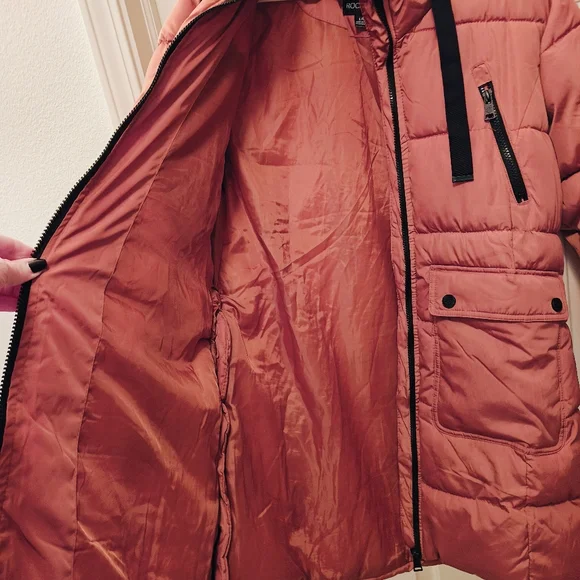 Y2K Rocawear Quilted Puffer Parka Jacket w Sherpa Hood Multi Pockets & Zip Sides - Picture 10 of 16